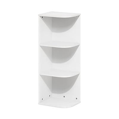 Furinno PASIR Book Shelf, 3-Tier Corner Bookshelf, Open Shelves Bookcase 9.3 x 12 x 31.5, for Living Room, Bedroom, Home Office, White
