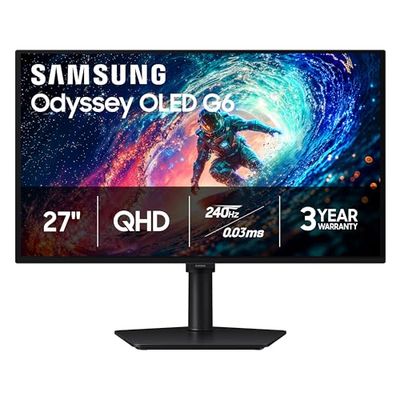 SAMSUNG 27 inch Odyssey G6 QHD OLED Gaming Monitor 240Hz 0.03ms HDR10+ Gsync Freesync DP + HDMI - (LS27HG612SNXZA)