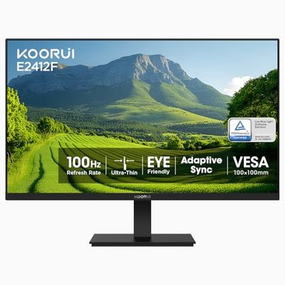 KOORUI 24 inch Computer Monitor,FHD (1920 x 1080) 100Hz 99% sRGB 3000:1,PC Desktop Monitors for Computer,HDMI/VGA Port, 100 x 100 mm VESA Mountable,Visioncare