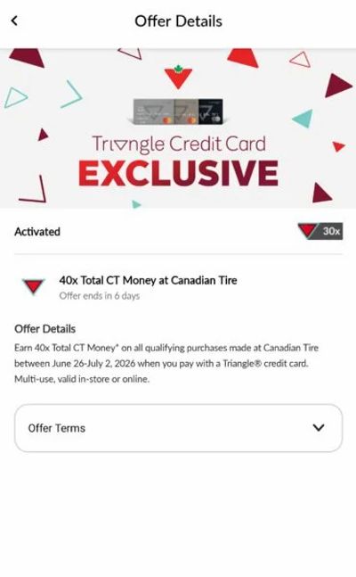 Canadian Tire: 30x CT Money for Triangle Credit Card Holders June 26th - July 2nd