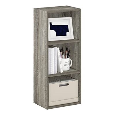 Furinno LUDER Book Shelf, 3-Cube Bookshelf, Bookcase, 9.3 x 12 x 31.5, for Living Room, Bedroom, Home Office, French Oak