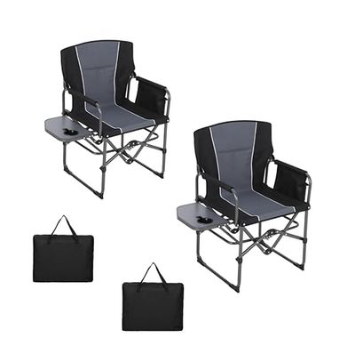 2 Pack Oversized Camping Directors Chair, Portable Folding Lawn Chairs for Adults with Side Table and Storage Pouch, Pocket for Beach, Fishing, Picnic, Concert, Tailgating, Heavy Duty Supports 400 LBS