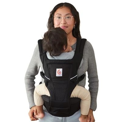 Ergobaby Alta Hip Seat Baby Carrier for Babies and Toddlers 4-48 Months (12-45 lbs) - 3-Position Convertible Ergonomic Baby Carrier with Storage Pocket, Sun Hood, Hip-Healthy Positioning - Onyx Black
