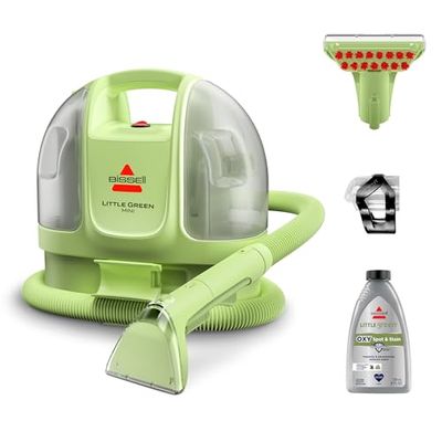 BISSELL Little Green Mini Corded Portable Carpet and Upholstery Deep Cleaner, Car Detailer, Lightest Little Green at 7 lbs, Tough Stain Tool, HydroRinse Tool, OXY Formula, 4075B