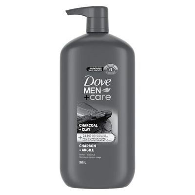 Dove Men+Care Body+Face Scrub Hydrating Charcoal+Clay 24hr Nourishing with Plant-Based Moisturizers, 950mL