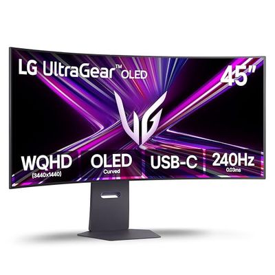 LG Ultragear 45GX900A-B 45" OLED Curved Gaming Monitor – WQHD, 240Hz, 0.03ms, G-SYNC, FreeSync, USB-C PD 65W, HDMI 2.1, DCI-P3 98.5%