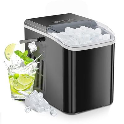 Sweetcrispy Countertop Ice Maker with Handle, 26lbs/24H Portable Ice Machine, 9 Bullet Ice Cubes Ready in 6 Mins, Self-Cleaning, Quiet Compact Ice Maker for Home, Kitchen, RV, Camping, Black