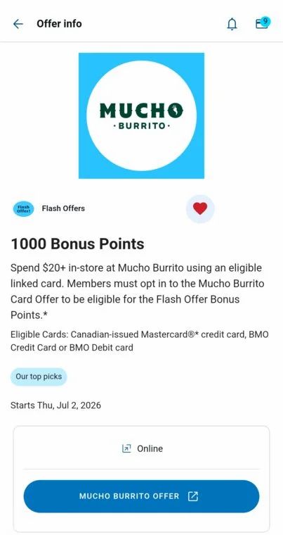 Mucho Burrito: 1000 ($6.66) blue rewards rebate on $20+ spend Thursday July 2-5