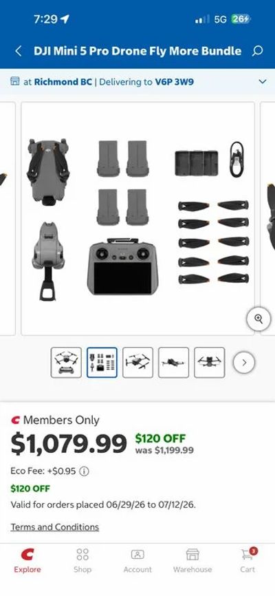 Costco: DJI Mini 5 Pro Drone Fly More Bundle $1080 with 4 batteries