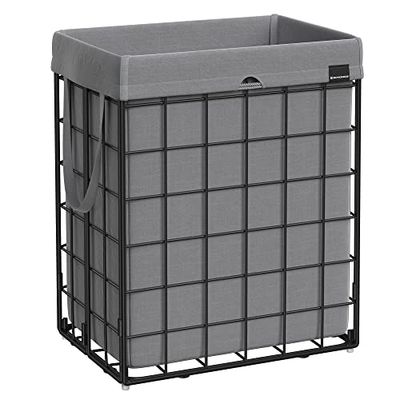 SONGMICS Laundry Hamper, 23.8 Gal. (90L) Laundry Basket, Collapsible Clothes Hamper, Black and Gray ULCB190G01