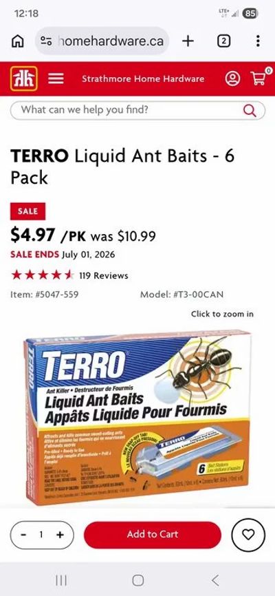 Home Hardware: TERRO Liquid Ant Baits - $ 4.97