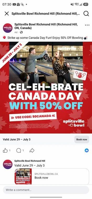 Splitsville - 50% off bowling before 4pm. June 29- July 3