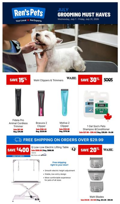 Ren's Pets Pet Professional Monthly Flyer July 1 to 31