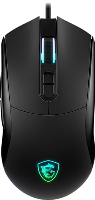 MSI Forge GM320 Gaming Mouse, 12800 DPI, 20M+ Clicks Micro Switch, Optical Sensor, Ergonomic Ambitextrous Hand Design, RGB Light