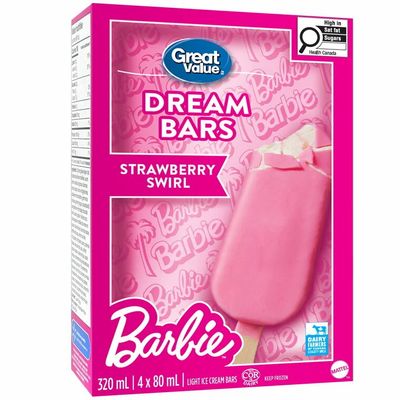 Walmart: Great Value Barbie Strawberry Swirl Light Ice Cream Bars, 4 x 80 mL $1.00 (reg. $4.97)