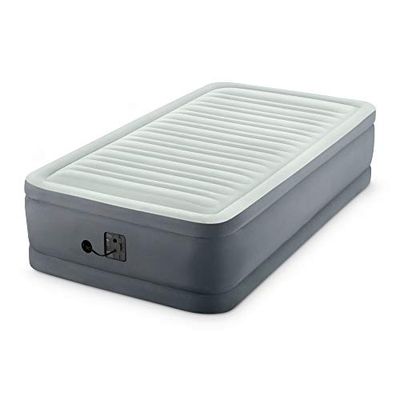 INTEX 64901ED Twin PremAire I Elevated Air Mattress: Fiber-Tech – Twin Size – Built-in Electric Pump – 18in Bed Height – 300lb Weight Capacity