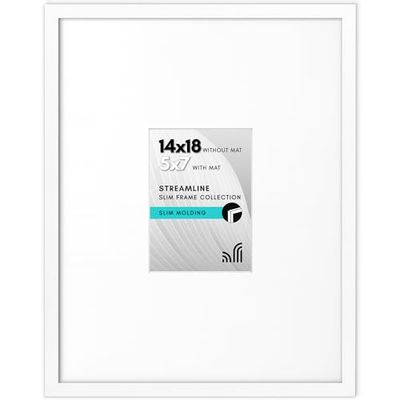 Americanflat 14x18 Picture Frame with Polished Plexiglass - Use as 5x7 Frame with Mat or Display 14x18 Photo Without Mat - Streamline Collection - Thin Border Picture Frames for Wall - White