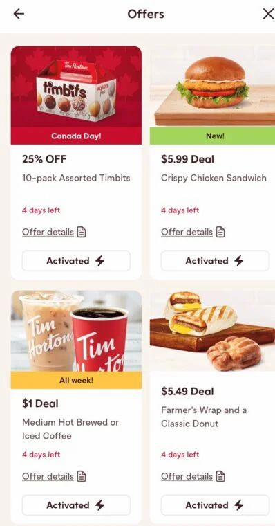 Country Style: Canada Day doughnut $1.59; Tim Hortons 25% off 10 Timbits; $1 medium coffee