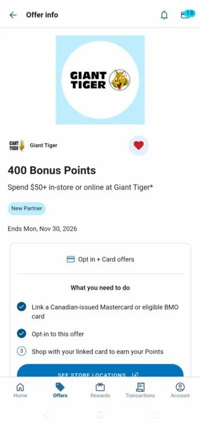Giant Tiger: 400 blue rewards rebate ($2.66) on $50+ spend
