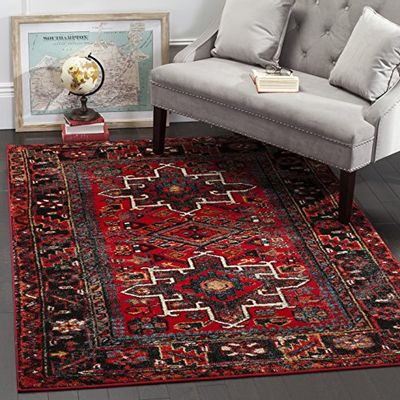 SAFAVIEH Vintage Hamadan Collection 6'7" x 9' Red/Multi VTH211A Oriental Traditional Persian Non-Shedding Living Room Bedroom Dining Home Office Area Rug