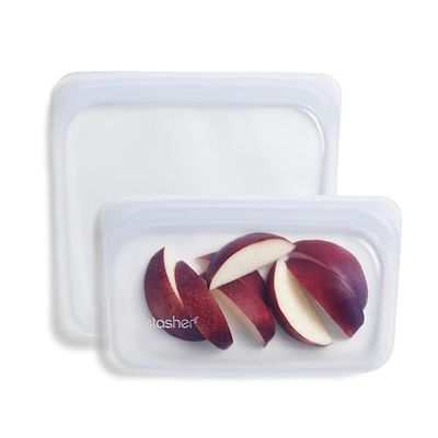 Stasher Silicone Reusable Food Storage Bags, 2-Pack, Reusable Freezer Bags, Microwave, Dishwasher, Oven Safe, Sous Vide, Premium Lunch Containers, Eco Friendly, Food-safe Silicone Snack Bag, Clear