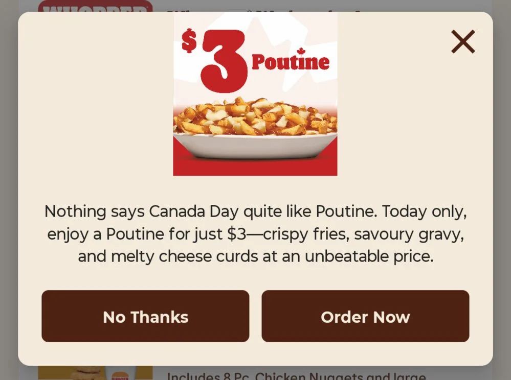 Burger King: $3 poutine Canada Day