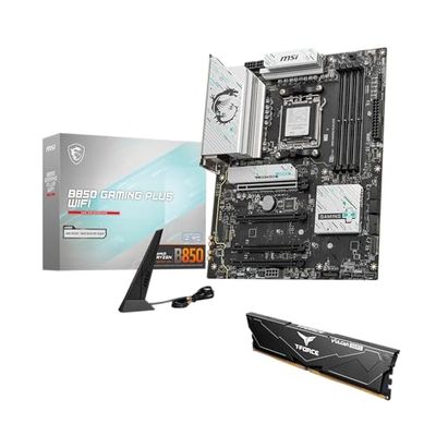 MSI B850 GAMING PLUS WIFI Motherboard,ATX-Supports AMD Ryzen 9000-7000 Processors,AM5-DDR5 Memory 8200+ MT/s (OC),PCIe 5.0x16 & 4.0x16,M.2 Gen5,Wi-Fi 7,5G LAN+HIGH-SPEED DDR5 RAM 16GB (1x 16GB) Bundle