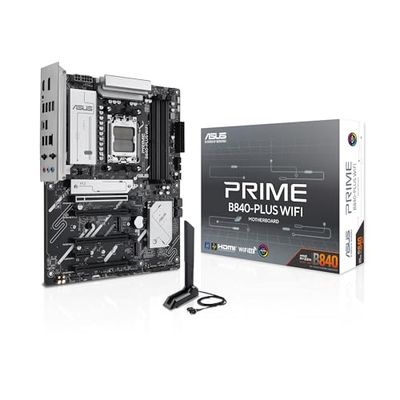 ASUS Prime B840-PLUS WiFi AMD B840 ATX Motherboard, DDR5, PCIe 4.0 Ready, Three M.2 Slots, Wi-Fi 6E, Realtek 2.5Gb Ethernet, DisplayPort, HDMI, Rear USB 10Gbps Type-A & Type-C Support, BIOS Flashback