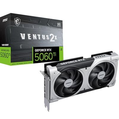 MSI GeForce RTX 5060 Ti 16G Ventus 2X OC Plus Graphics Card - RTX 5060 Ti GPU, 16GB GDDR7 (28Gbps/128-bit), PCIe 5.0 - Dual-Fan Thermal Design (2 x STORMFORCE Fan) - HDMI 2.1b, DisplayPort 2.1b