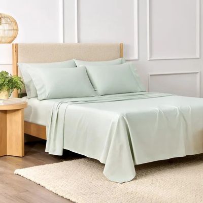 Costco: Purely Organic Sheet Set, 6-piece - King Size (white/green/beige floral/green vine)