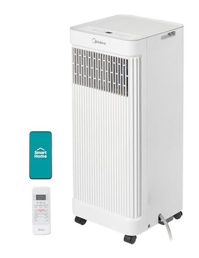 Midea 8,500 BTU ASHRAE (5,000 BTU SACC) Portable Air Conditioner, Smart Control, Cools up to 150 Sq. Ft., with Dehumidifier & Fan mode, Easy- to-use Remote Control & Window Installation Kit Included