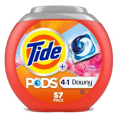 Tide PODS Laundry Detergent soap with a touch of Downy 4-in-1 Detergent, Stain Remover, Freshness, Softness, Fabric Protecter, HE compatible, 57 Count