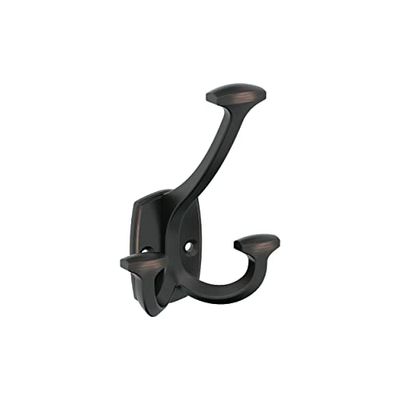 Amerock H37004ORB | Vicinity Triple Prong Decorative Wall Hook | 4-9/16 inch (116 mm) Length | Oil Rubbed Bronze Hook for Coats, Hats, Bags | Hooks for Bathroom, Bedroom, Closet, Laundry Room, Office