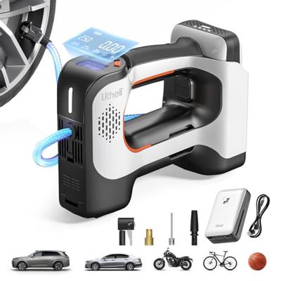 Litheli Cordless Air Compressor, 20V Portable Air Compressor, Cordless Tire Pump for Car, Bike, Sport Ball, Battery Tire Inflator, 3 Nozzle Adapters, 150 PSI, with 2.0 Ah U-Battery