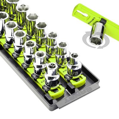 Ernst Manufacturing 8469HV 13-Inch Socket Boss, Premium 2-Rail 1/2-Inch-Drive Socket Organizer, High Visibility - Made in The USA