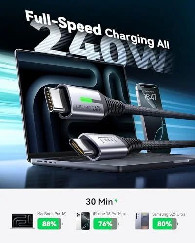 Amazon.ca: INIU USB C to USB C Cable, 240W Fast Charging Type C 2pk (6.6ft+6.6ft) $8.15