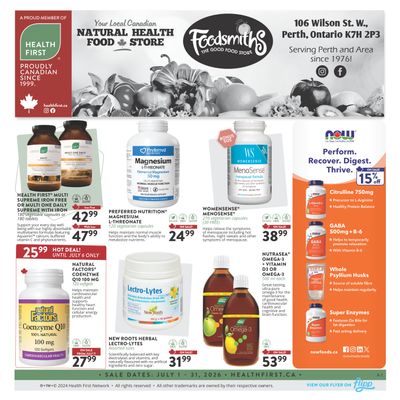 Foodsmiths Health First Flyer July 1 to 31