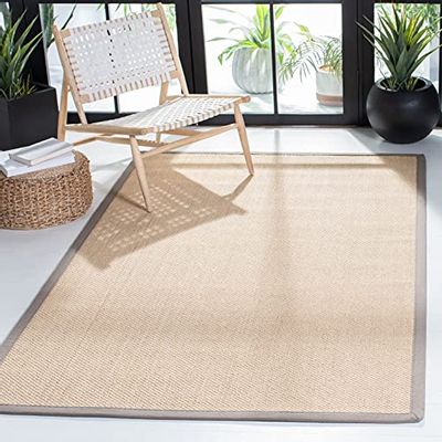 SAFAVIEH Area Rug 4x6 - Natural Fiber Collection - Maize & Grey, Sisal, Woven Design with Border (NF141G)