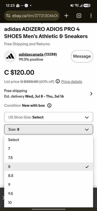 eBay.ca: Adios Pro 4 $120, Boston 13 $95 (sizes limited)
