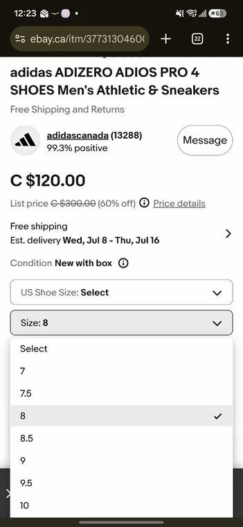 eBay.ca: Adios Pro 4 $120, Boston 13 $95 (sizes limited)