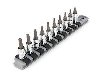 TEKTON 1/4 Inch Drive Torx Bit Socket Set with Rail, 10-Piece (T6-T30) | SHB90103
