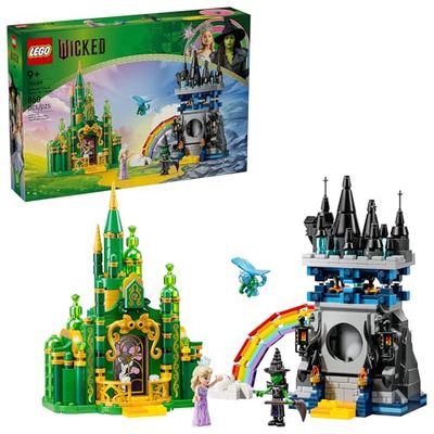LEGO Wicked Emerald City & Kiamo Ko Castle Building Toy - Elphaba & Glinda Toy Figures, 2 Buildable Playsets, & Flying Monkey Minifigure