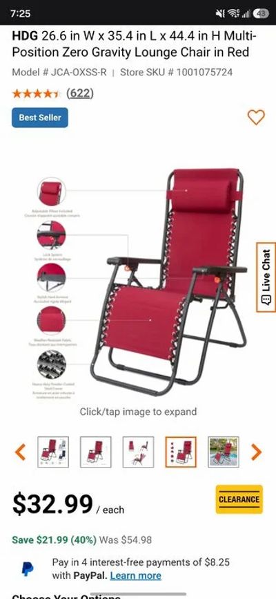 Home Depot: $32.99 - HDG 26.6 in W x 35.4 in L x 44.4 in H Multi-Position Zero Gravity Lounge Chair