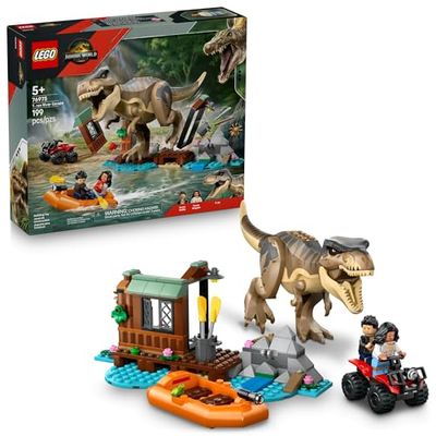 LEGO Jurassic World T. rex River Escape - Dinosaur Toy - Jurassic World Toy Boat and LEGO Minifigures