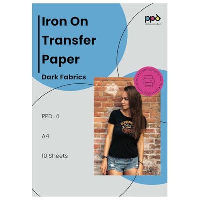 PPD Iron on Transfer Paper for Dark Fabric Compatible with Inkjet Printer, 8.5 x 11 Printable T Shirt Heat Transfer Papers, Custom Print Photo, Durable, Flexible & Machine Washable (10 Sheets)