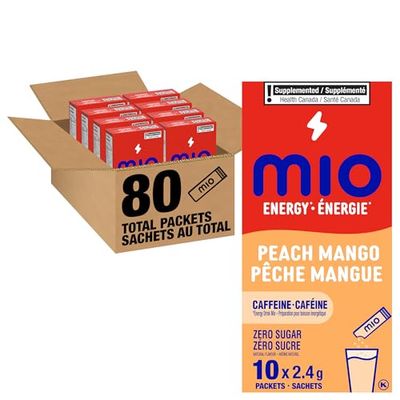 mio Energy Peach Mango Energy Drink Mix, 2.4 g Packets, 10 ct Box (Pack of 8)