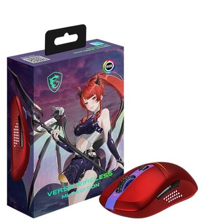 MSI Versa W MLG Edition RED Gaming Mouse, 26,000 DPI, 60M+ Clicks Kailh Switchs, Optical Sensor, Ergonomic Ambitextrous Hand Design, RGB Light