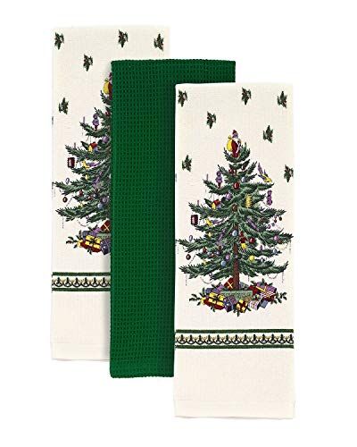 Avanti Linens Spode Tree Green Set of 3 Kitchen Towels, Ivory
