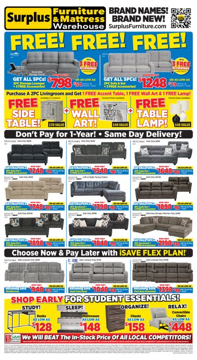 Surplus Furniture & Mattress Warehouse (Dartmouth, Charlottetown, Moncton, Saint John, Fredericton) Flyer July 6 to 26