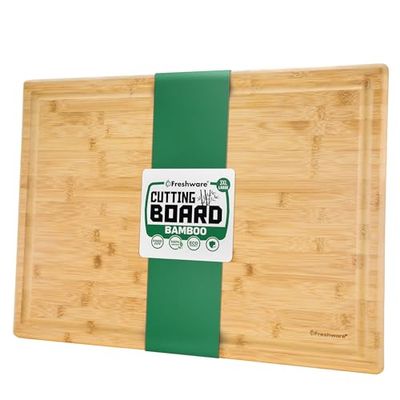 Freshware 24 Inch 3XL Bamboo Cutting Boards for Kitchen, Stove Top Butcher Block, Extra Large Wooden Carving Board for Meat, Veggies, Charcuterie Board with Deep Juice Grooves (3XL, 24x18)